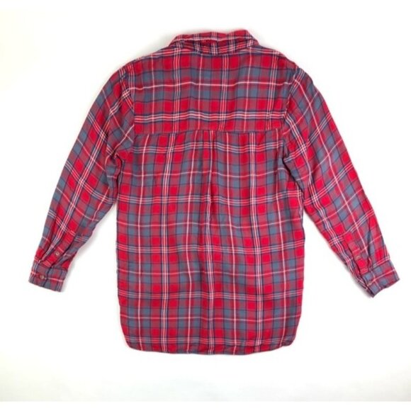 Abercrombie & Fitch Red Plaid Draped Wrap Button Front Shirt Blouse Women Sz M - Picture 6 of 7
